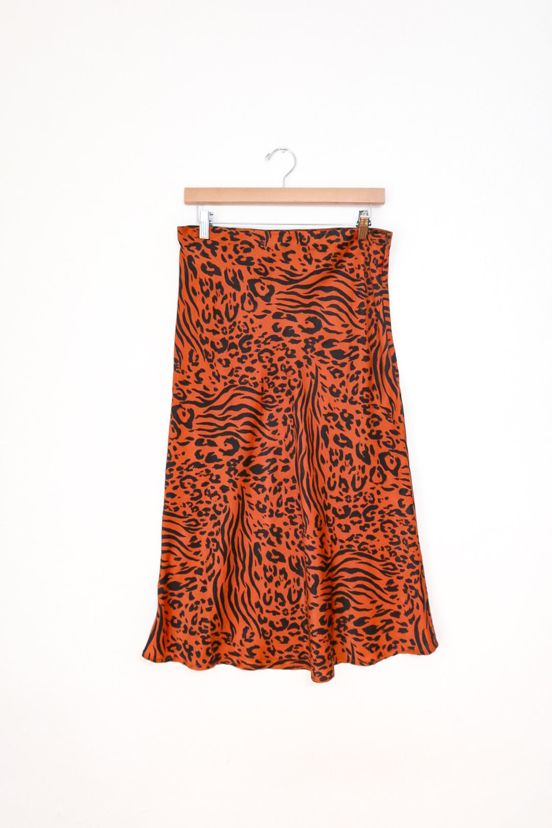 Animal Print Satin Midi Skirt (L)